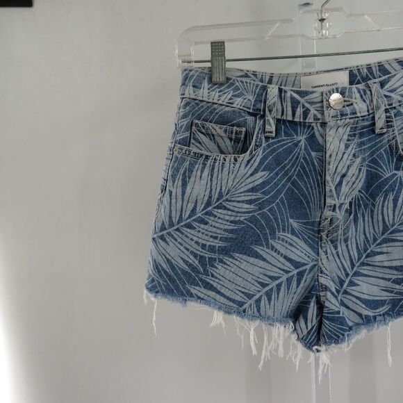 Anthro Current/Elliott Womens Size 25 Palm Print High Rise Denim Jean Shorts - Picture 5 of 14